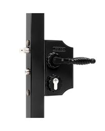 Groot opbouw sierpoortslot voor 30-50 mm vierkant profiel (RAL 9005 Gitzwart)