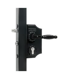 Klein opbouw sierpoortslot voor 40-50 mm vierkant profiel + krukpaar + 3006FA (RAL 9005 Gitzwart)